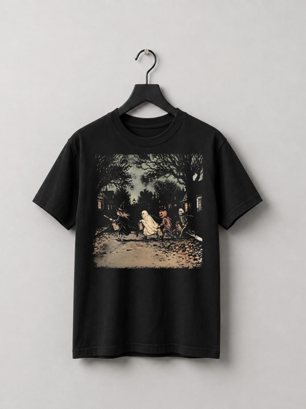 Graphic Halloween Scene Short Sleeve Tee - Black